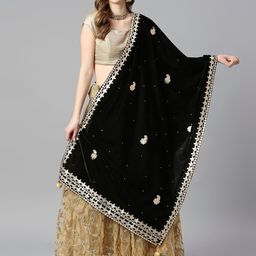 Dupatta Bazaar Embroidered Velvet Dupatta with Gotta Patti-0