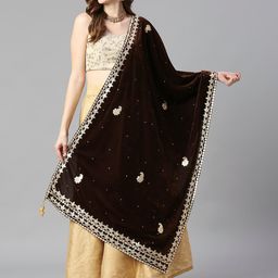 Dupatta Bazaar Embroidered Velvet Dupatta with Gotta Patti-5
