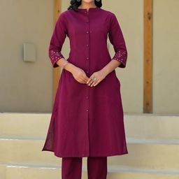 INDYES Floral Embroidered Mirror Work Pure Cotton A-Line Kurta With Trouser-picture-17