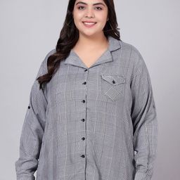 Indietoga Women Plus Size Black & White Checkered Rayon Shirt-19