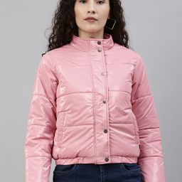 Campus Sutra Women Pink Solid Bomber Jacket-image-5