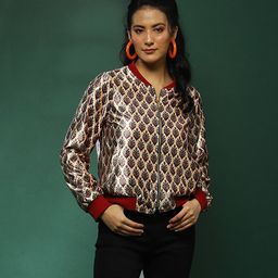 AKS Couture Floral Printed Stand Collar Long Sleeves Bomber Jacket-33