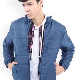 KETCH Men Navy Blue Solid Padded Jacket-image-47