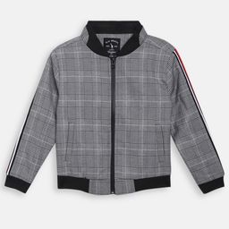 Blue Giraffe Boys Grey Checked Bomber Jacket-image-65