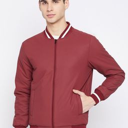 Camey Men Maroon Solid Lightweight Bomber Jacket-image-60