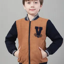 HOUSE OF VEDAS Boys Colourblocked Mandarin Collar Zip Detail Lightweight Varsity Jacket-image-17