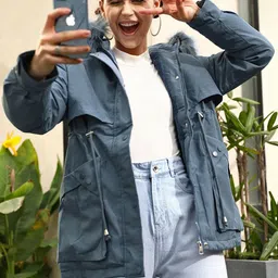 STREET 9 Women Blue Longline Parka Jacket-image-41
