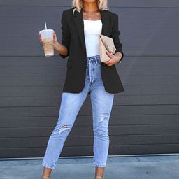 StyleCast Black Notched Lapel Longline Single-Breasted Blazer-picture-33