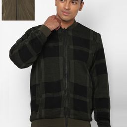 Allen Solly Men Black & Green Checked Reversible Bomber Jacket-image-69
