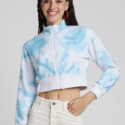 JUNEBERRY Tie and Dye Printed Mock Collar Fleece Lightweight Cropped Bomber Jacket-19
