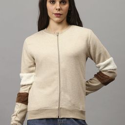 Campus Sutra Women Cream-Coloured Bomber Jacket-image-7