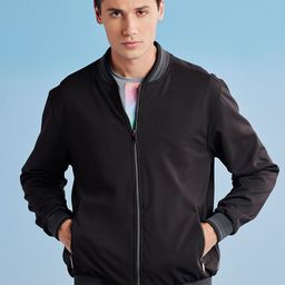 Red Flame Stand Collar Bomber Jacket-18