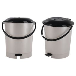 Kuber Industries 2-Pcs White & Black Check Dhakkan Pedal Dustbins - 10 Ltrs-57