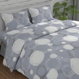 Huesland Grey & White Geometric Printed 144 TC Cotton Queen Bedsheet Set 2.43 m x 2.23 m-image-39