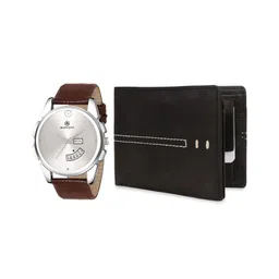 MARKQUES Men Black Leather Wallet & Brown Watch Combo Gift Set-image-25