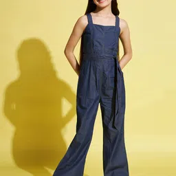 Stylo Bug Girls Square Neck Pure Cotton Sleeveless Basic Jumpsuit with Belt-44