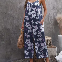 StyleCast Blue & White Floral Printed Shoulder Straps Basic Jumpsuit-picture-12