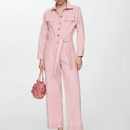 MANGO Buttoned Waist Tie-Up Basic Jumpsuit-10