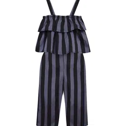 A T U N Girls Grey & Black Striped Basic Jumpsuit with Layered-image-98