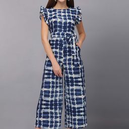 Fashfun Blue & White Printed Basic Jumpsuit with Ruffles-image-15