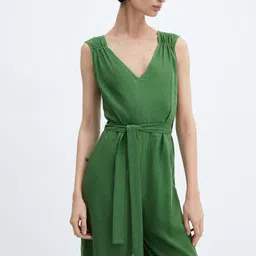 MANGO Shoulder Straps Linen Basic Jumpsuit-picture-49