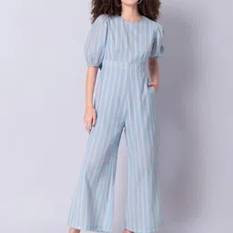 FabAlley Blue & White Striped Basic Jumpsuit-image-72