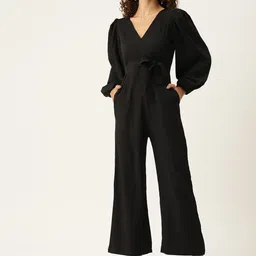 Sleek Italia V-Neck Puff Sleeves Basic Jumpsuit-picture-51