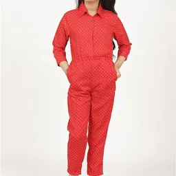 Uptownie Lite Girls Red & White Printed Roll Up Basic Jumpsuit-11