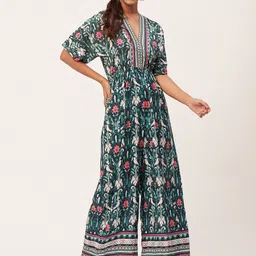 Moomaya Floral Printed V-Neck Basic Jumpsuit-picture-41