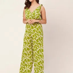 Moomaya Floral Printed V-Neck Waist Tie-ups Basic Jumpsuit-picture-51