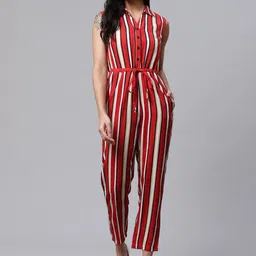 Chemistry Striped Shirt Collar Jumpsuit-image-27