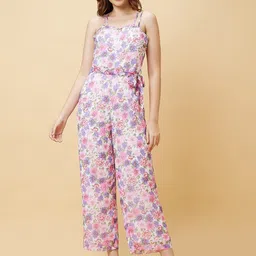 Globus Pink & Purple Floral Printed Waist Tie-Ups Basic Jumpsuit-picture-56