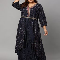 W Navy Blue Printed Basic Jumpsuit-picture-34