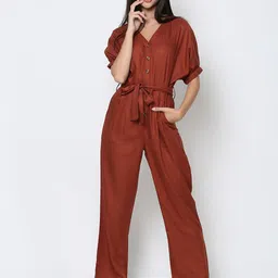 DRIRO Brown Solid Basic Jumpsuit-29