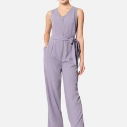 ALL WAYS YOU V Neck Basic Jumpsuit With Waist Tie-Ups-picture-42