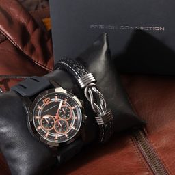 French Connection Men Analog Watch With Bracelet Gift Set FCW02GNM-2-95