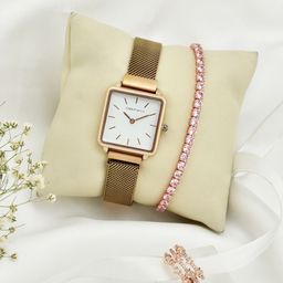 JOKER & WITCH Women Rose Gold-Toned & Pink Watch Gift Set-image-78