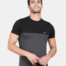 t-base Men Black & Grey Colourblocked Cotton Slim Fit T-shirt-image-77