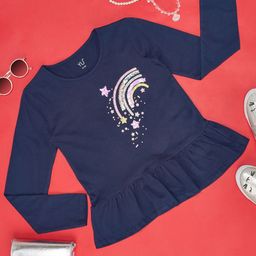 YU by Pantaloons Girls Graphic Printed Embellished Cotton T-shirt-image-36