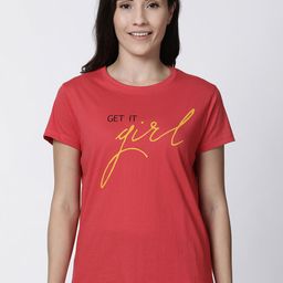 Kryptic Women Red Printed Round Neck Pure Cotton Lounge T-shirt-picture-44