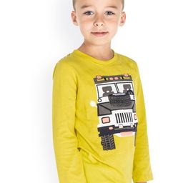 Cherry Crumble Boys Mustard Printed Round Neck T-shirt-image-12