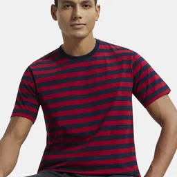 Jockey Men Red & Navy Striped Round Neck T-shirt-image-57