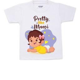 KNITROOT Unisex Kids White & Yellow Preety Like Maasi Printed T-shirt-image-2