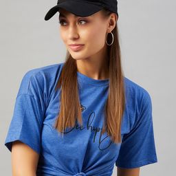 CHIMPAAANZEE Women Blue Typography Printed Pure Cotton T-shirt-image-93