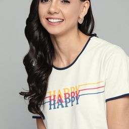 Mast & Harbour Women Off-White Printed Detail Round Neck T-shirt-image-58