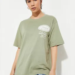 max Women Typography Printed Round Neck Cotton Relaxed Fit T-shirt-image-95