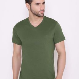 BODYACTIVE Men Olive Green V-Neck T-shirt-image-98