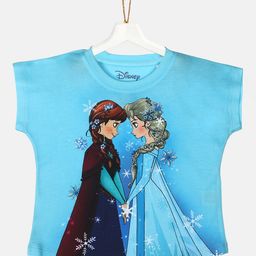 YK Disney Girls Blue Frozen Princess Elsa & Anna Print Round Neck T-shirt-image-24