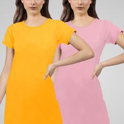 Pootlu Women Pack of 2 Yellow & Pink T-shirt Dress-image-24