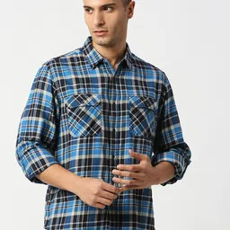 USMC Relaxed Tartan Checked Cotton Casual Shirt-image-57